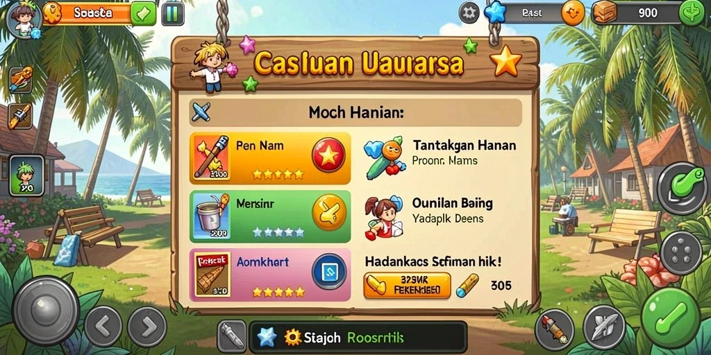 Menu permainan yang beragam dengan pilihan yang mudah diakses.